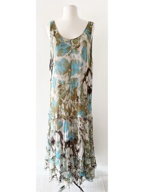 Vintage Alain Weiz Silk Chiffon Watercolor Print Maxi Dress Size US 24